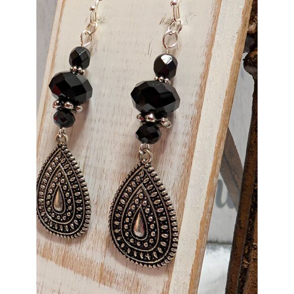 Extra Large Black & Silver Statement Earrings - Picture 3 of 3